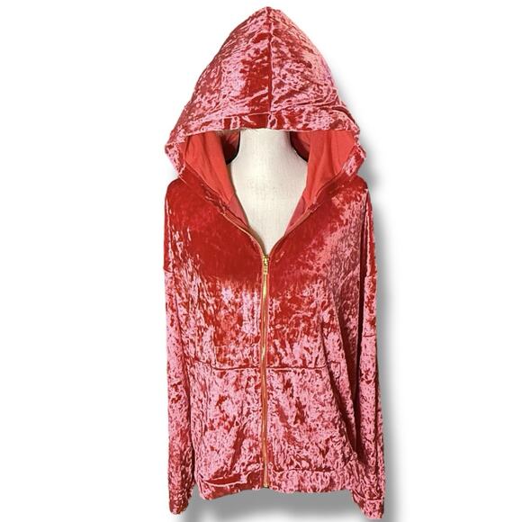 Fabletics Crushed Velour Zip Up Hoodie Sweatshirt Strawberry Red Sz 1X MSRP $85 - Picture 1 of 11